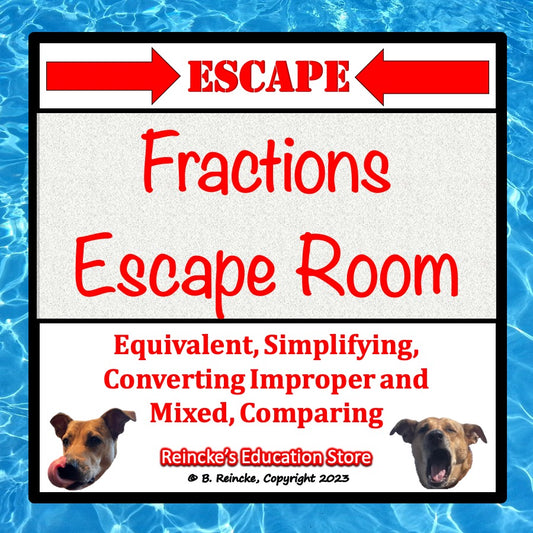 Fractions Escape Room (Equivalent, Simplify, Convert Improper/Mixed, Comparing)