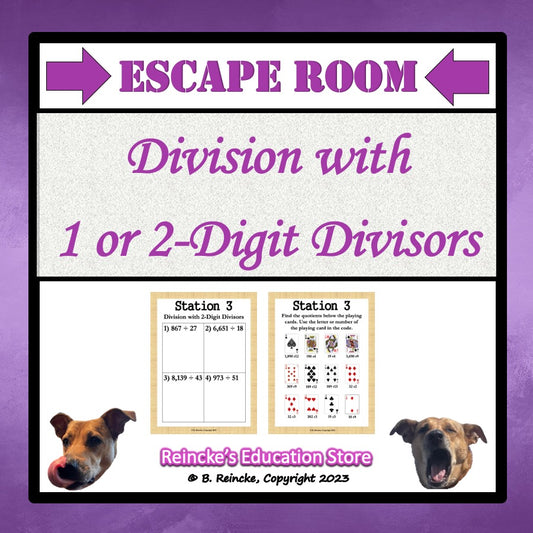 Division with 1 or 2-Digit Divisors Escape Room (Digital or Paper)
