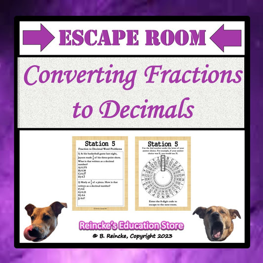 Converting Fractions to Decimals Escape Room (Digital or Paper)