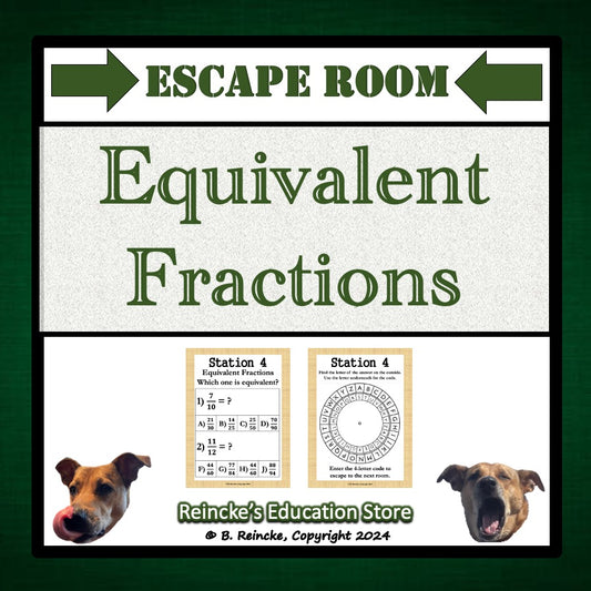 Equivalent Fractions Escape Room Game (Digital or Paper)
