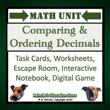 Comparing and Ordering Decimals Unit (worksheets, game, escape room) 5th Grade