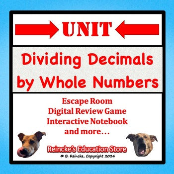Dividing Decimals by Whole Numbers Unit (5th grade math resources) 5.NBT.7, 5.3G