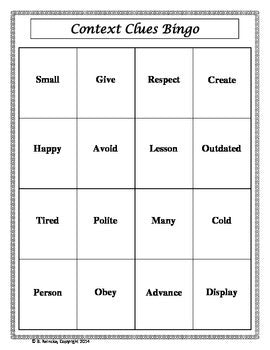 Context Clues Vocabulary Bingo (30 pre-made cards!)