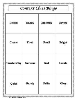 Context Clues Vocabulary Bingo (30 pre-made cards!)