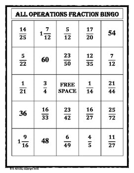 All Operations with Fractions Bingo (30 pre-made cards!)