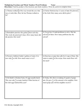 Multiplying Fractions, Whole, Mixed Numbers Word Problems