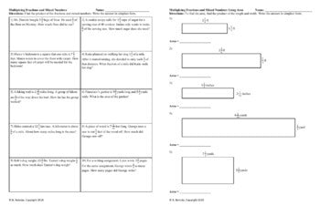 Multiplying Fractions, Whole, Mixed Numbers Word Problems