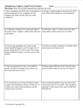 Multiplication Word Problems 3-digit by 2-digit