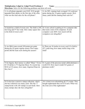 Multiplication Word Problems 3-digit by 2-digit