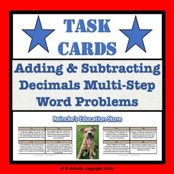 Adding and Subtracting Decimals Multi-Step Word Problem Task Cards