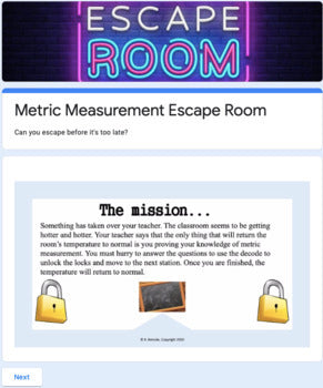 Metric Measurement Escape Room (Digital or Paper)