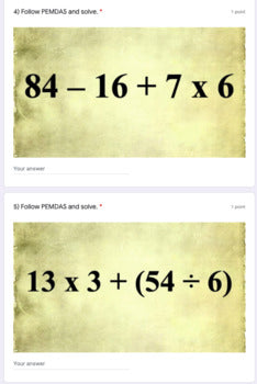 Order of Operations Google Forms