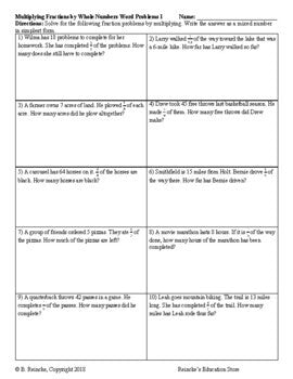 Multiplying Fractions by Whole Numbers Word Problems