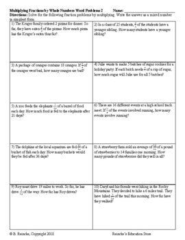 Multiplying Fractions by Whole Numbers Word Problems