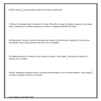 Divide Whole Numbers by Unit Fractions Word Problems