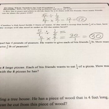 Divide Whole Numbers by Unit Fractions Word Problems