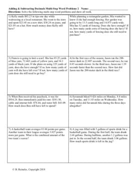 Adding and Subtracting Decimals Multi-Step Word Problems (4 worksheets)