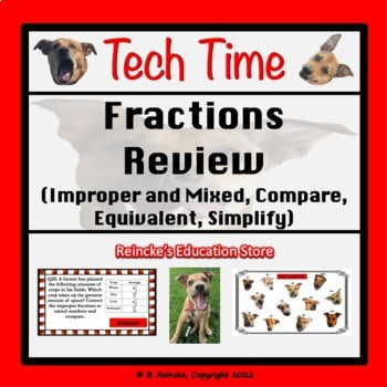 Fractions Review Tech Time (Improper & Mixed, Simplify, Compare, Equivalent) (INTERACTIVE REVIEW GAME!