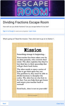 Dividing Fractions Escape Room (Digital or Paper)